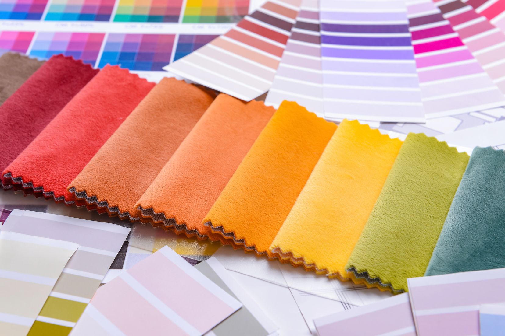 Fabric Samples on Paint Color Palettes, Closeup